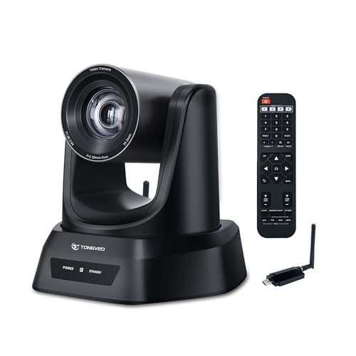 TONGVEO 5.8GHz Wireless Conference Room Webcam, Church Live Streaming 3X USB 1080P 60fps PTZ Camera for Worship Services Online Conference, Works with Zoom, Skype OBS Easy to Set Up