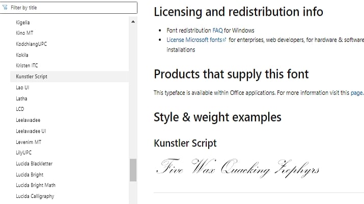 Kunstler Script - One of the best Cursive Fonts in Microsoft Word